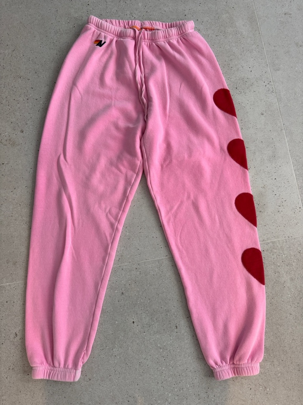 Aviator Nation Pink Track Joggers with Red Heart Accents